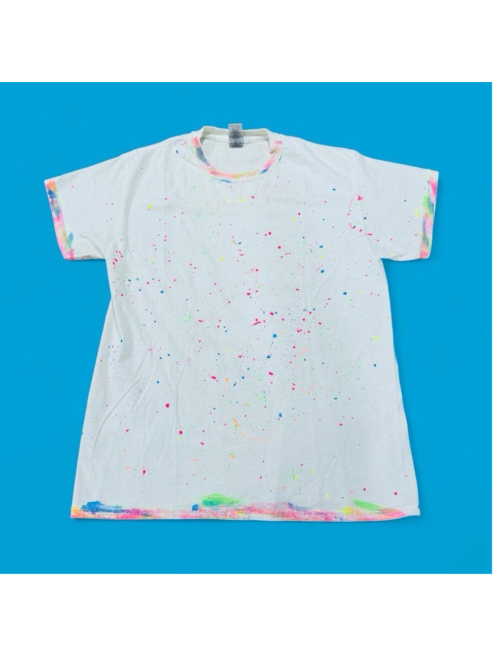 Hand Painted Splatter T-Shirt Adult M White Gildan DIY Art Grunge Festival Tee